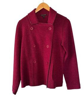 Eileen Fisher Double-Breasted Merino Wool Jacket - Berry Red